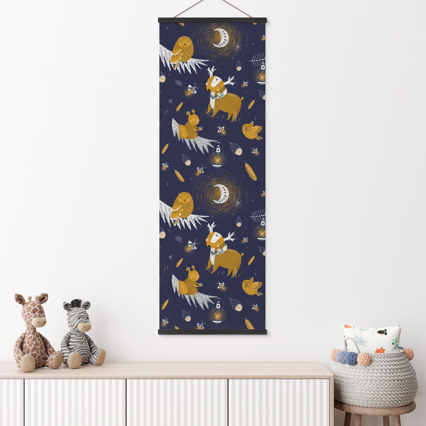 Zwierzęta leśne nocą - UN Designs - Panorama
