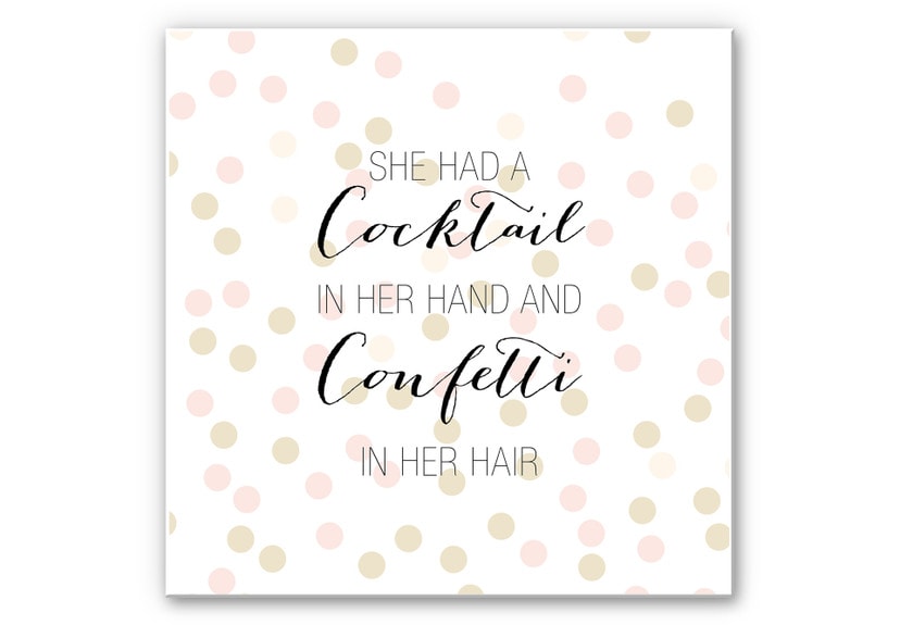 Wandbild Confetti & Cream - Cocktail in her Hand and Confetti in hair