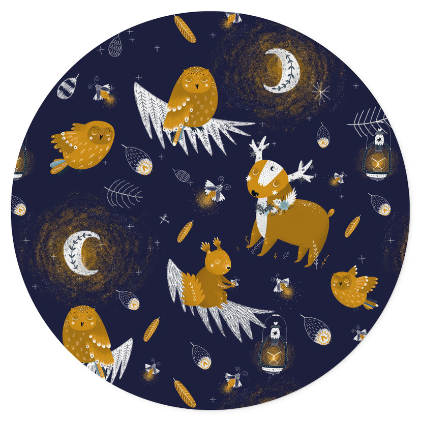 Vinilo decorativo Animales del bosque de noche - UN Designs - Redondo