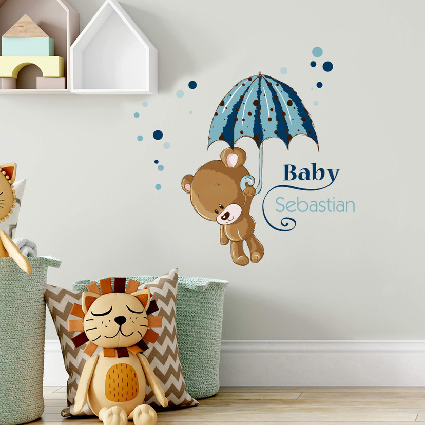 Wallsticker - Navn + baby i blå