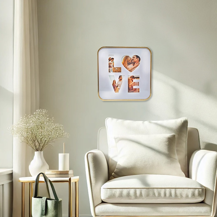 Aluminium Bilderrahmen Love - Gold mit Passepartout - abgerundete Ecken - 40,6 x 40,6 cm