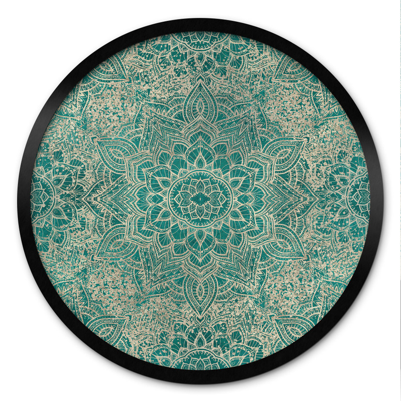 Plakat Mandala Boho złoto-zielony - Bloomery Decor - okrągły