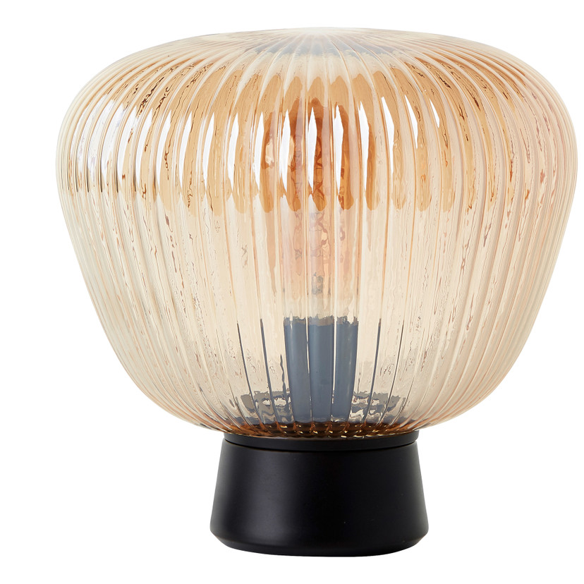 Tischleuchte Junis, braun, 24,5 x 25 cm, Glas Glaslampenschirm