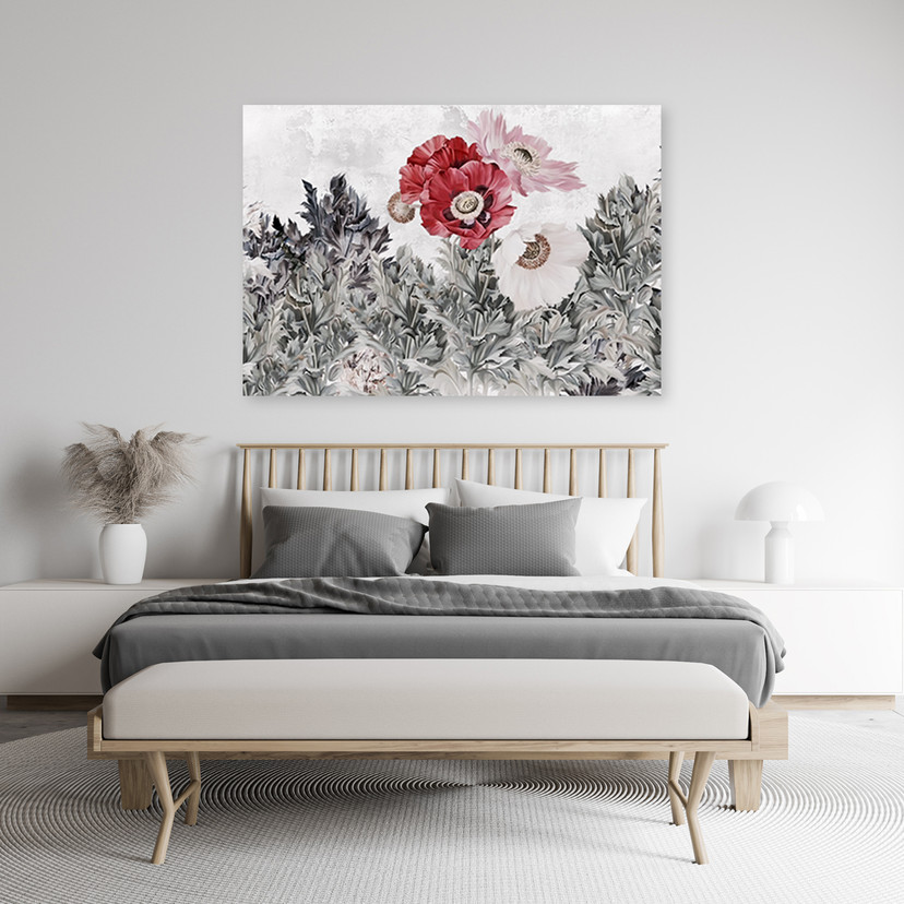 Canvasbillede, Røde valmuer i haven