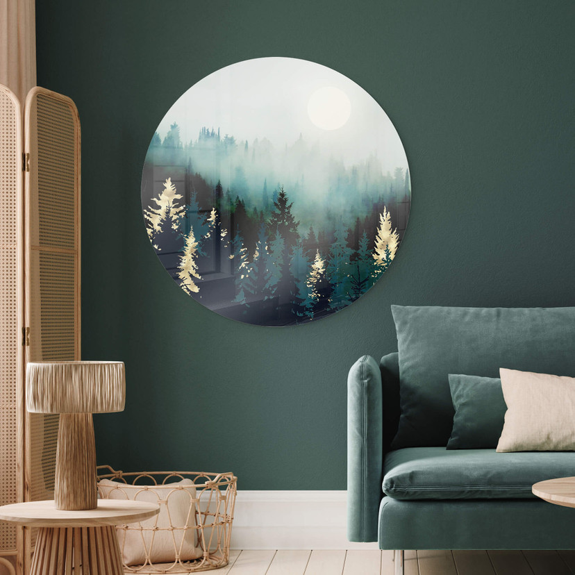 Tableau sur verre rond SpaceFrog Designs - Forêt brumeuse
