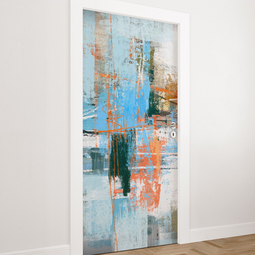 Türfolie Abstraktes Farbspiel blau orange - Cheney