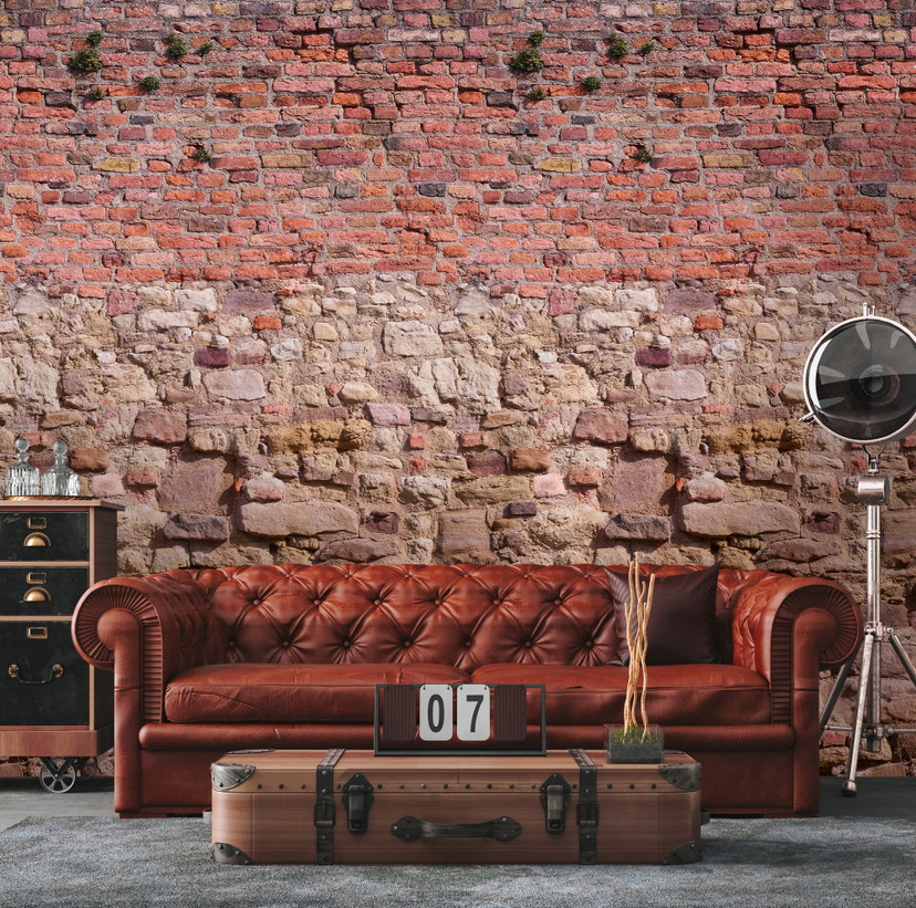 Papier peint mur de pierres rouge marron - Papier peint intissé Industrial Livingwalls - mat et liss