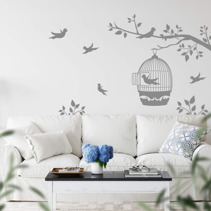 Wallsticker Gren med fuglebur