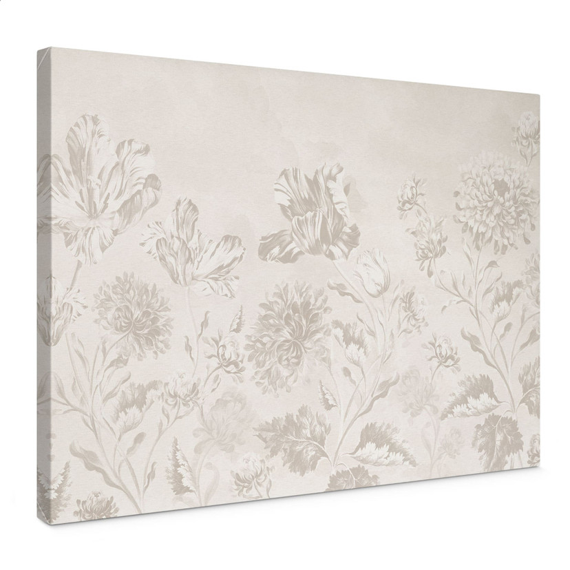 Canvasbillede med vilde blomster i kridtlook Greige - Bloomery Decor