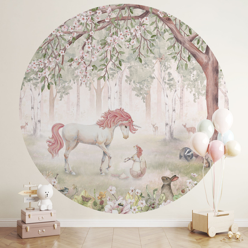 Behangcirkel Sprookjesbos met eenhoorns - Kikki Belle - vliesbehang/zelfklevend vliesbehang