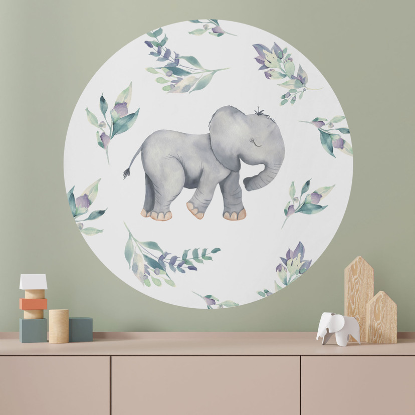 Vinilo decorativo Adorable elefante bebé entre ramas boho - UN Designs - Redondo