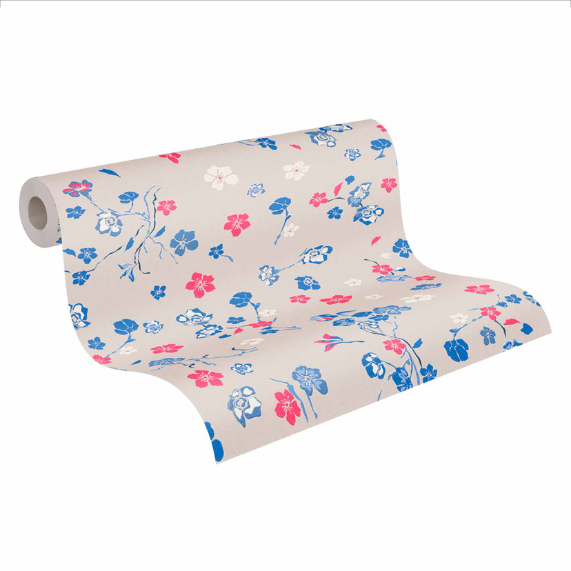 blomstertapet beige blå - tapet med blomsterdesign - naturligt tapet