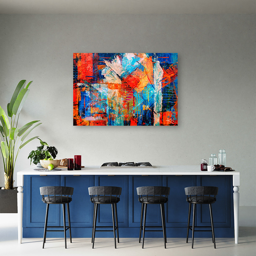 Canvasbillede, Farverig håndmalet abstrakt 3D