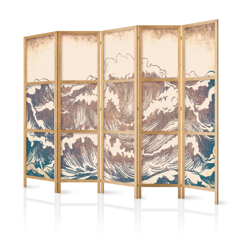 Japanischer Paravent, Raumteiler freistehend, Trennwand - Turbulent Ocean
