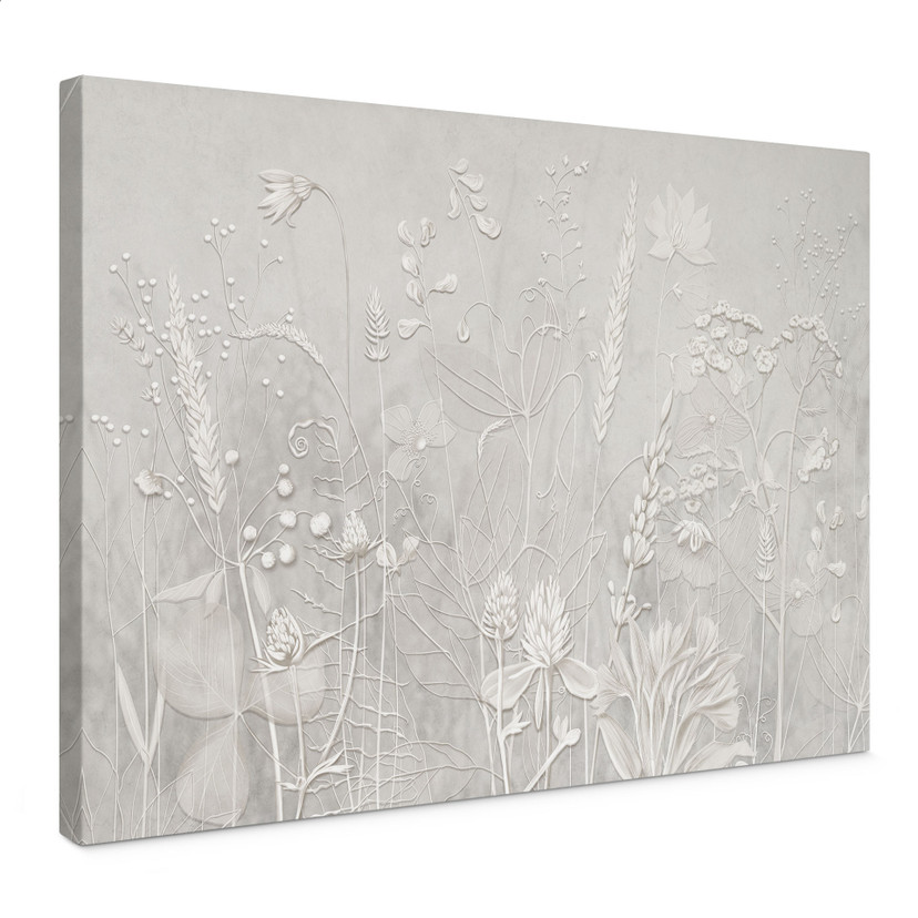 Canvas schilderij met bloemenreliëf - Planten in wit in modern design - Ms Tiff
