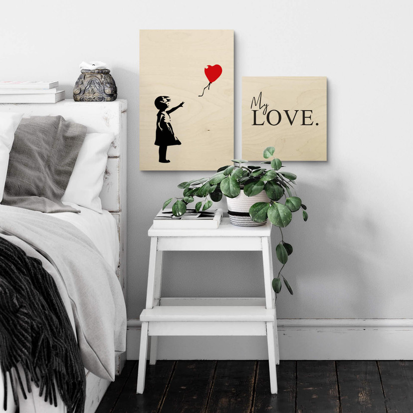 Holzbild Banksy - Girl with the red balloon