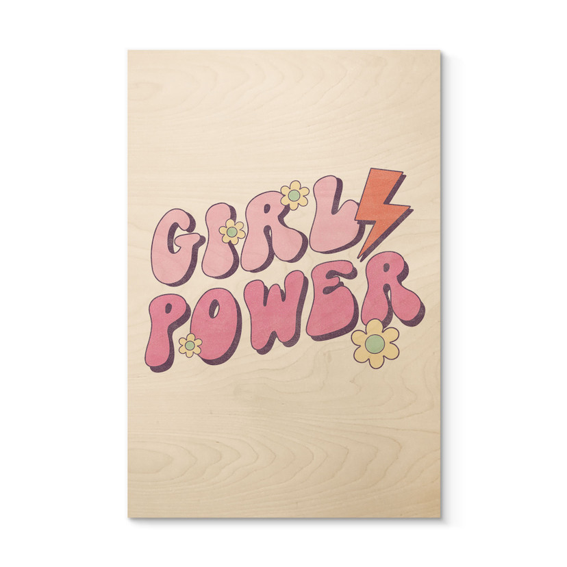Obraz drewniany Girl Power napis retro fioletowy