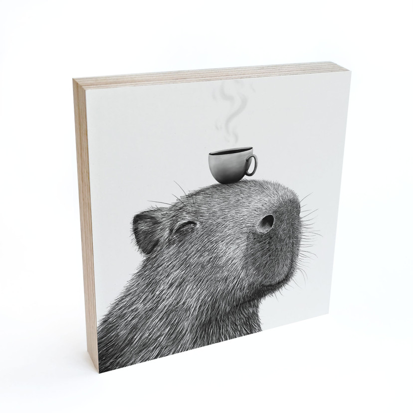 Billede af træ til at stille frem - Capybara Morgen Kaffe - Korenkova - 15x15 cm