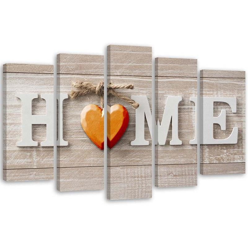 5 stykke lærredstryk Home Heart Wood Shabby
