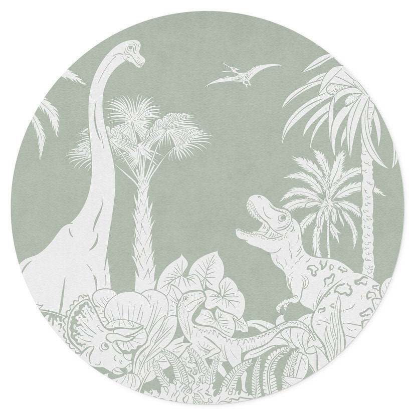 Wallsticker Gröna urtidsvärldar - Dinosaurier under palmer - Kikki Belle - Rund