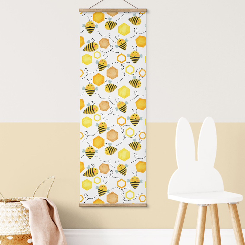 Obraz tkaniny Słodkie pszczoły z plastrami miodu - UN Designs - Panorama