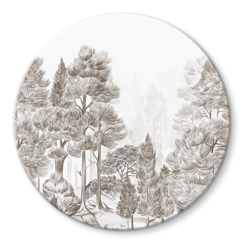 Glasschilderijen Bos met boslandschap in beige - Ms Tiff - Rond