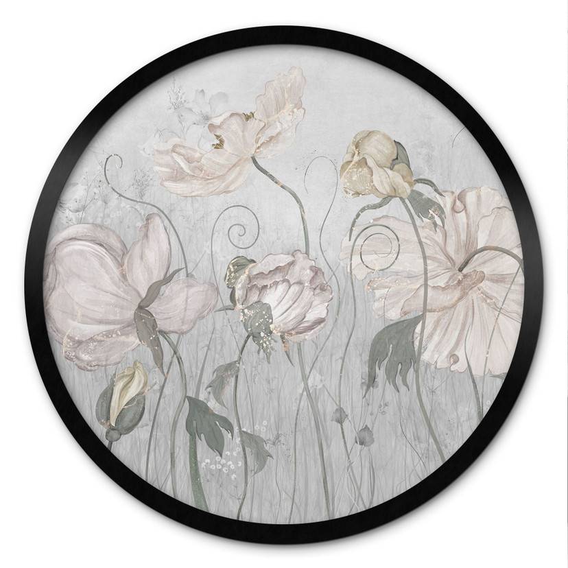 Poster met bloemen in vintage stijl in grijs - Ms Tiff - Rond
