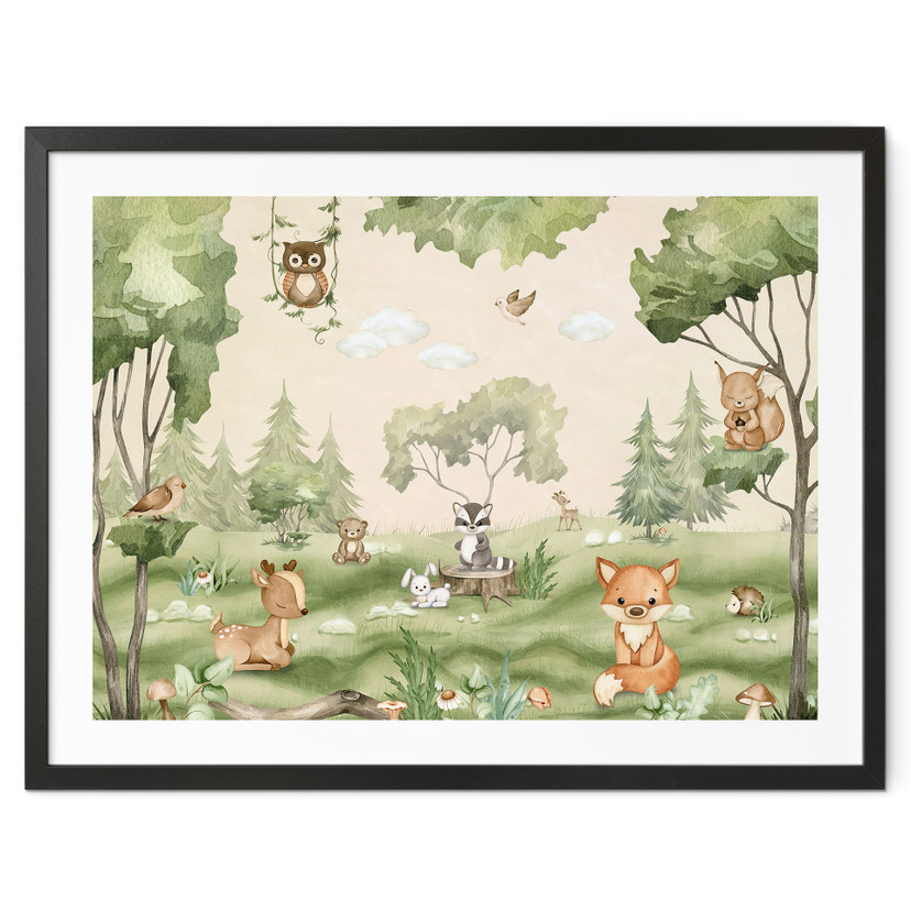 Poster Enfants Doux animaux au coeur de la forêt - Oliver Robins