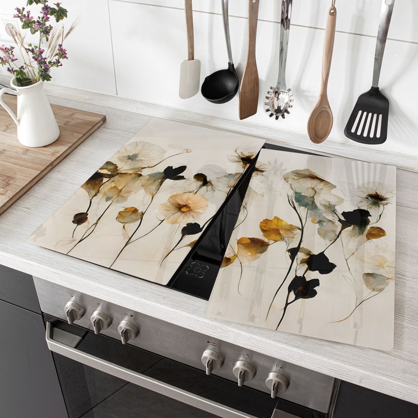 Protège plaque de cuisson Délicates fleurs séchées aux tons naturels - Treechild