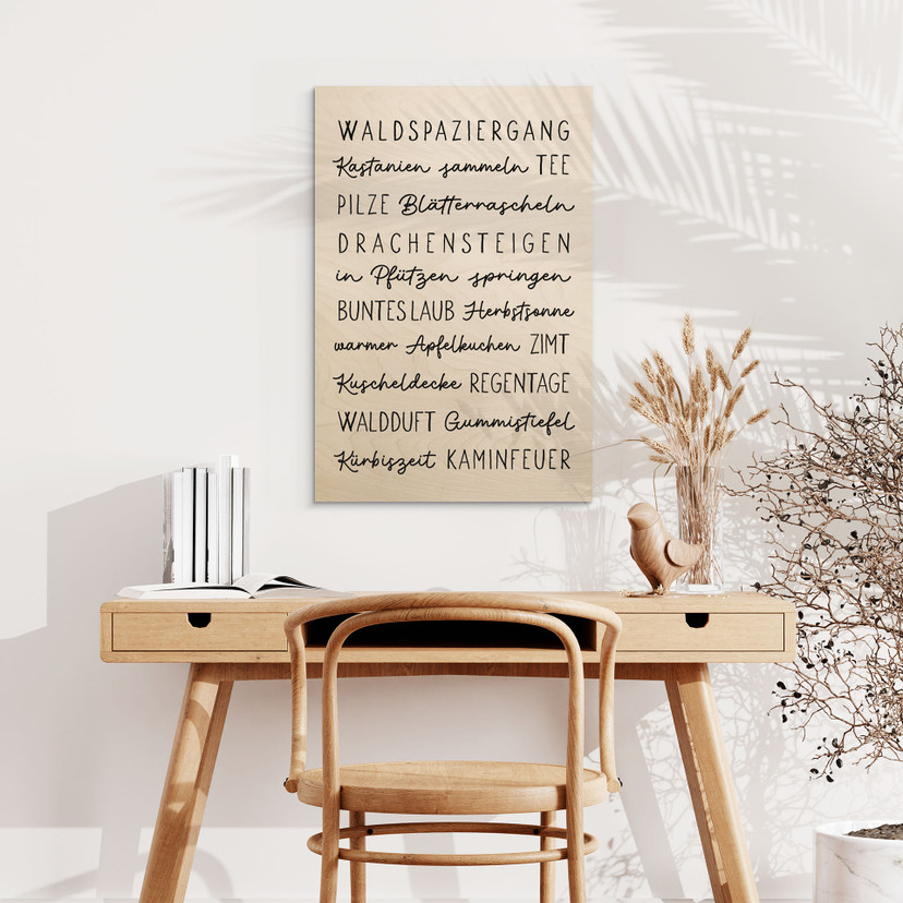 Holzbild Herbstliche Worte - Typografie