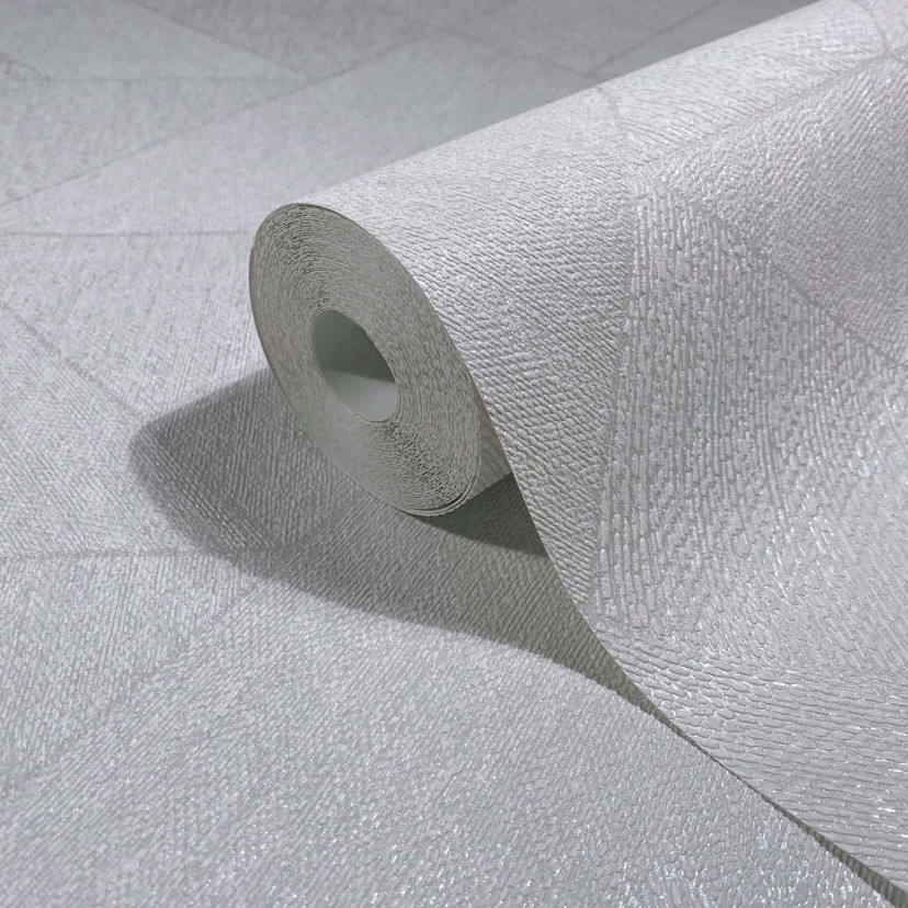 Tapeta z włókniny trójkąty, geometryczna grafika w kolorze białym
