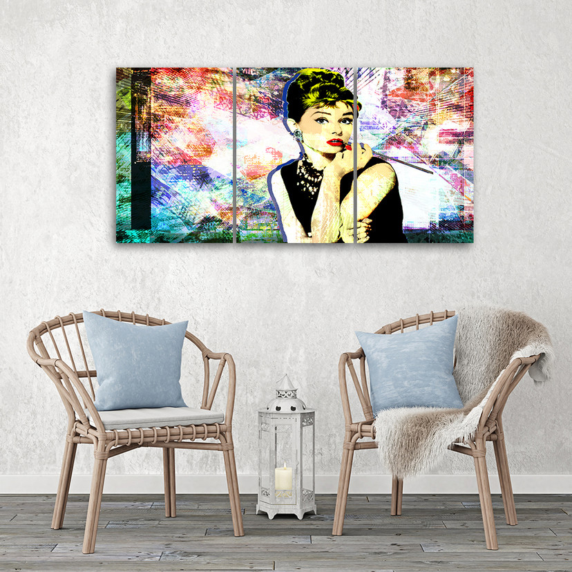 3 stykke lærredstryk, Audrey Hepburn farve