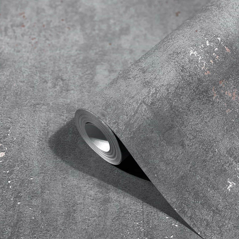 Non-woven tapet med lys metallisk effekt i ensfarvet gråt strukturmønster