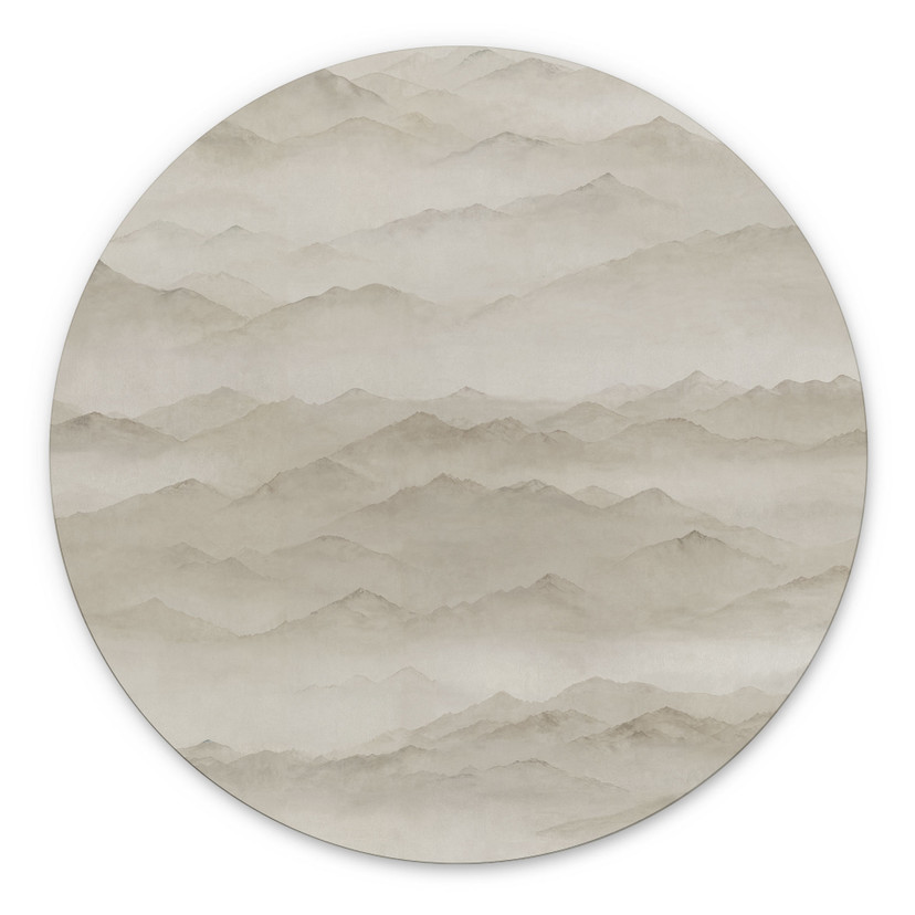 Tableau Roerich Peaks - Paysage Montagneux Beige - Sir Edward x Grigory Gladarev - Alu-Dibond Rond