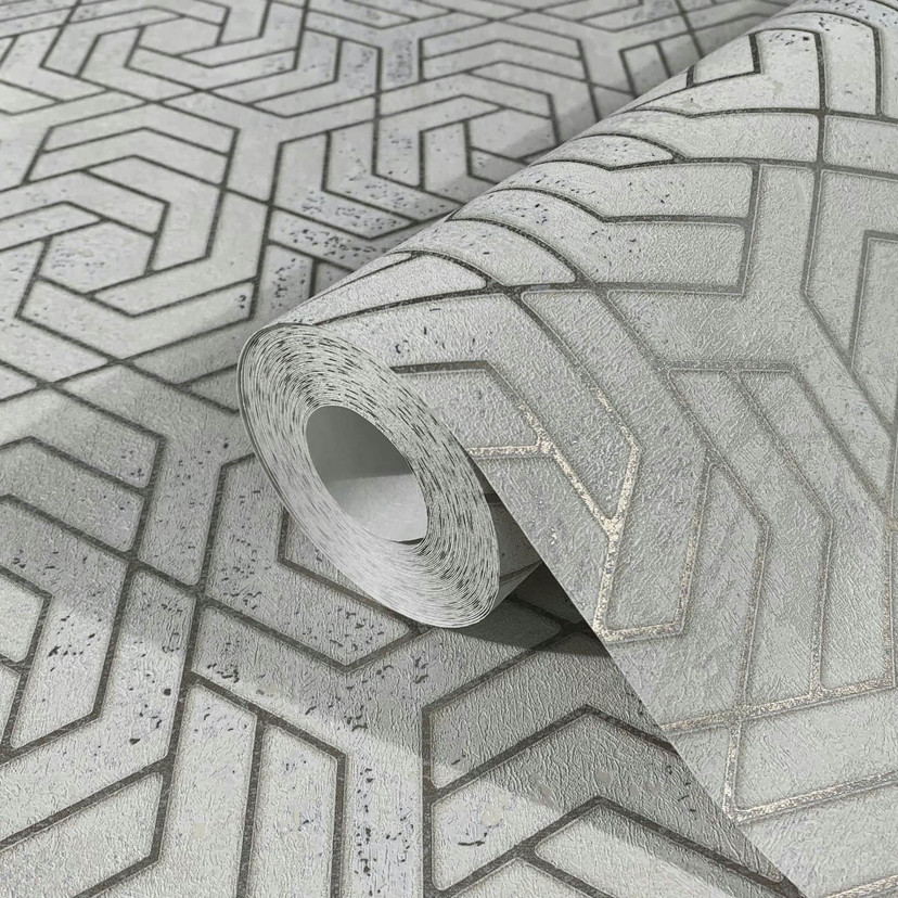 3D-look grå grafisk non-woven tapet