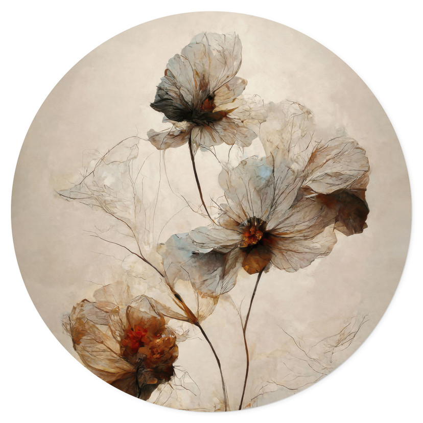 Adesivo murale di fiori secchi - Eleganza della transitorietà - Treechild - Rotondo