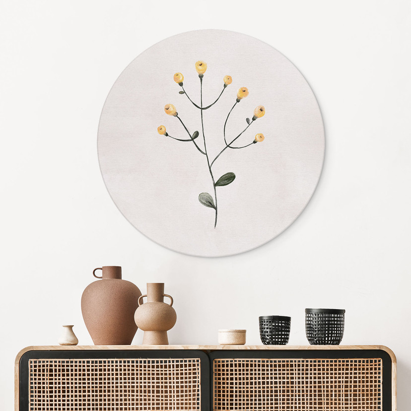Tableaux Plante délicate avec fleurs jaunes - Goed Blauw - Alu-Dibond Rond