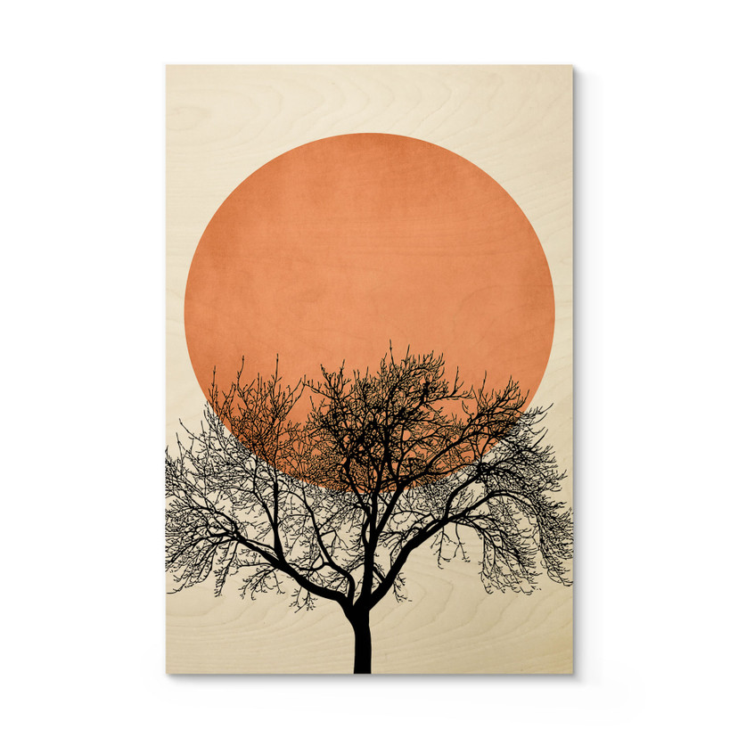 Plakat drewniany zimowy poranek w brzoskwiniowych kolorach - Kubistika