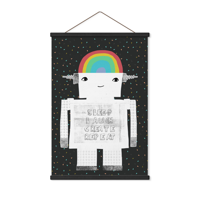 Obraz tkaniny tęczowy robot Sleep Laugh Create - Treechild