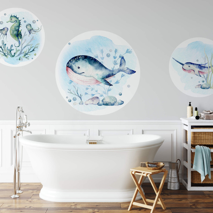 Sticker mural Kvilis - En voyage avec la baleine - Rond