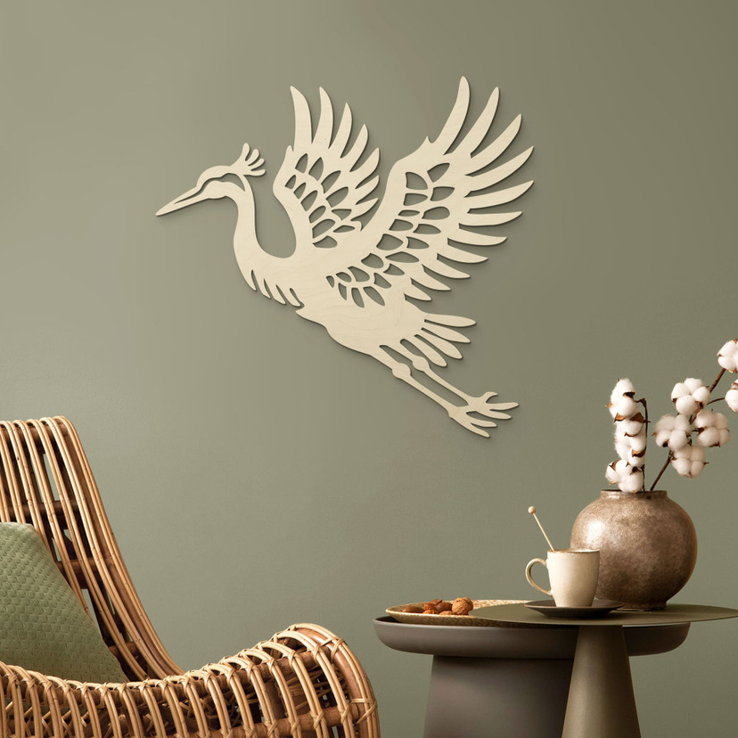 Dekoracja drewniana żuraw - elegancki ptak - topola