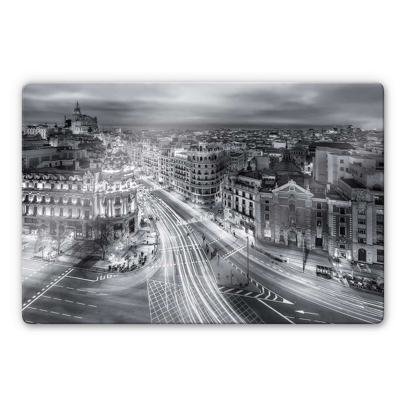 Glasschilderij Javier - Madrid bij Nacht