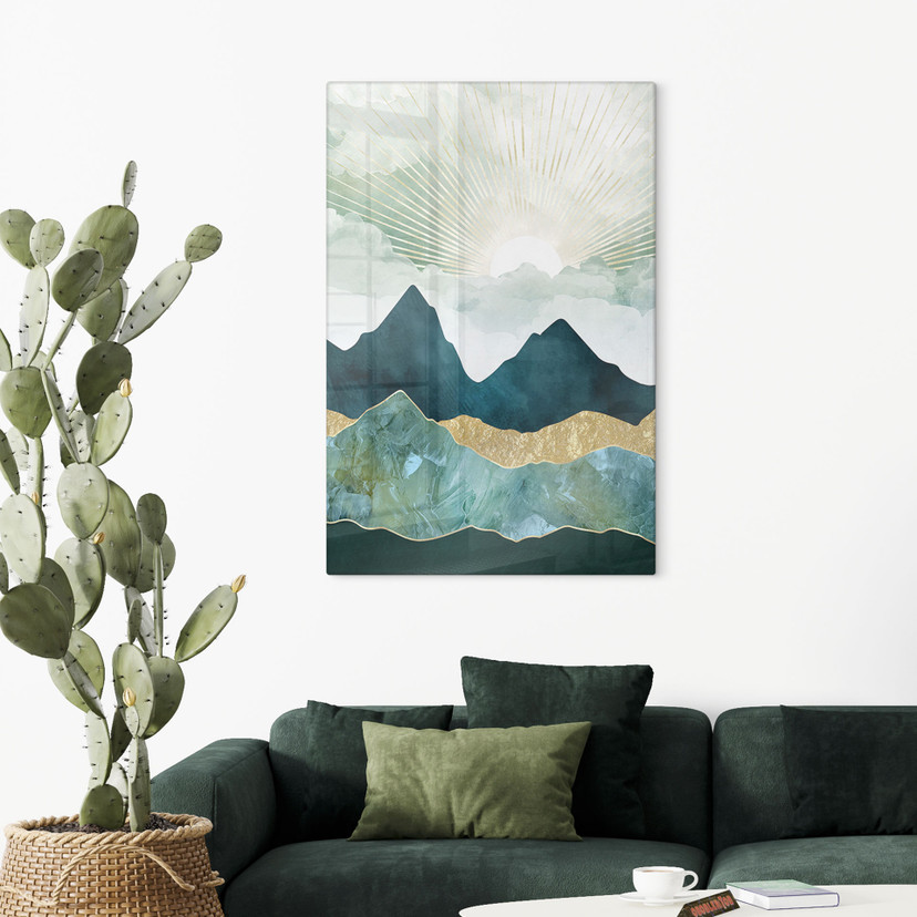 Glasbillede - Solrigt landskab i blå og guld - SpaceFrog Designs