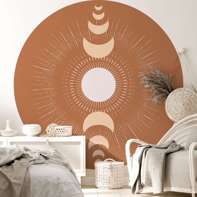 Papier peint Cycles lunaires - Soleil et lune en harmonie - KsanaKalpa - Rond - papier peint intissé