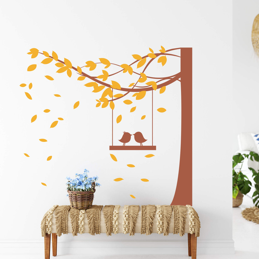 Wallsticker Træ med fugle i 2 farver