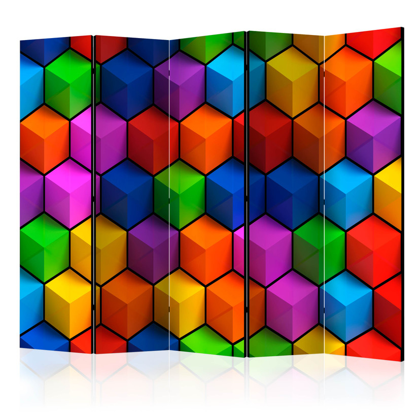 Screen room divider - Farverige geometriske kasser, 3-delt