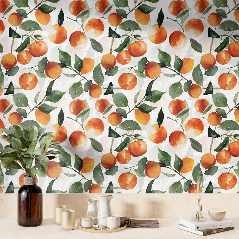 Tapet med mønster frugt - frugtagtige mandariner - UN Designs