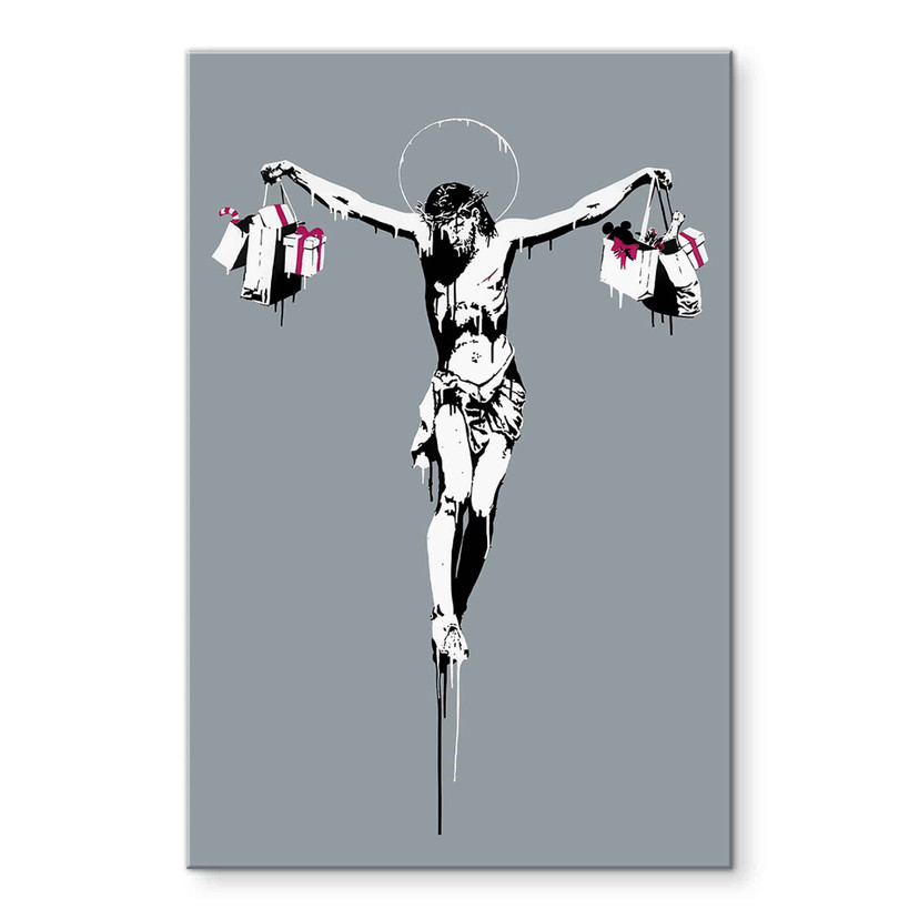 Acrylglasbild Banksy - Jesus Christus mit Einkaufstüten