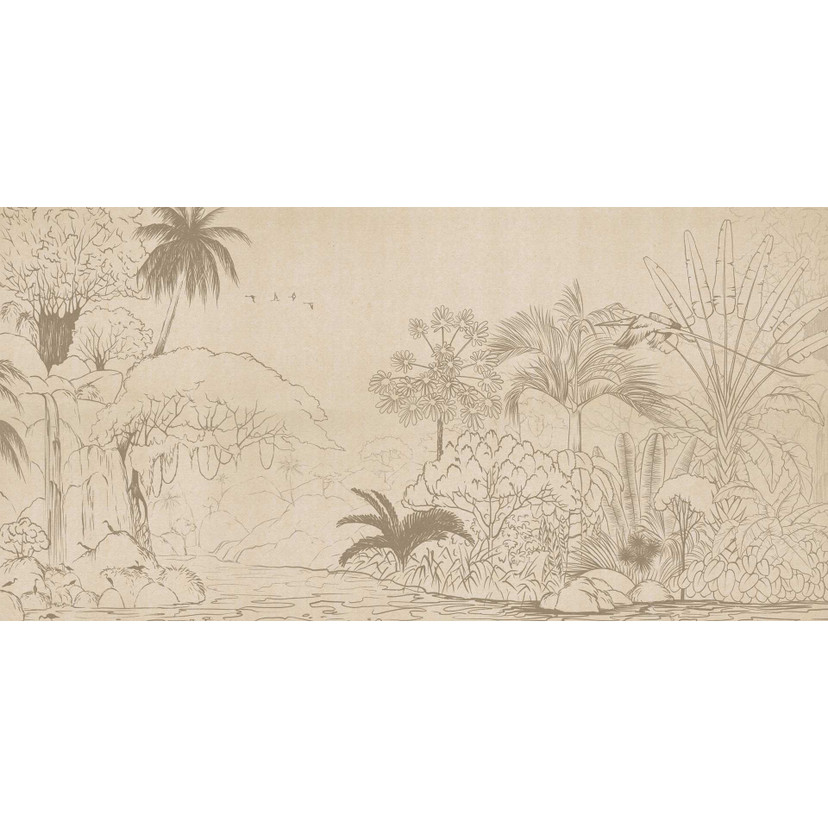 Esquisse de paysage tropical - papier peint intissé style dessin