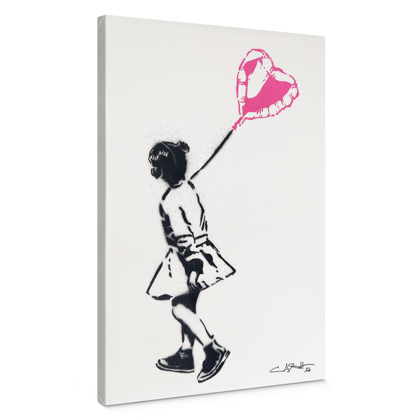 Leinwandbild Streetart Mädchen mit Herz Luftballon - Habib